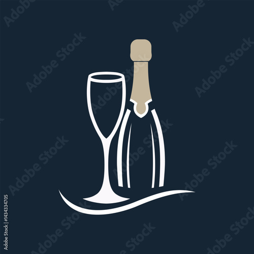 Champagne Bottle and Glass Silhouette for Celebratory Occasions