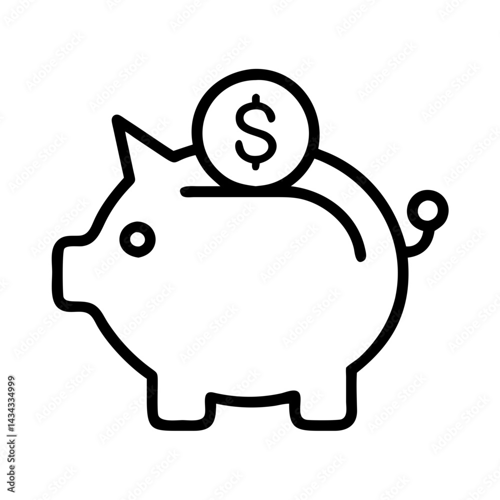 Piggy bank with dollar coin vector icon saving money investment financial planning concept symbol graphic Piggy bank with dollar coin vector icon saving money investment financial planning concept symbol graphic