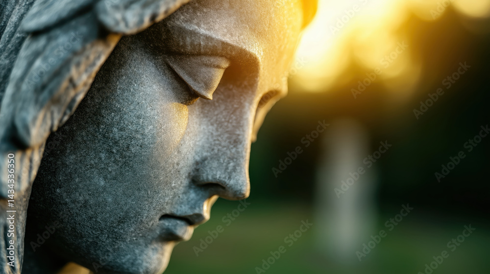 Obraz premium Weathered angel statue adorned with moonlight in a mysterious cemetery at night