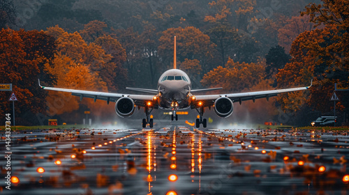 A Large Commercial Airplane Lifting Off from the Runway photo