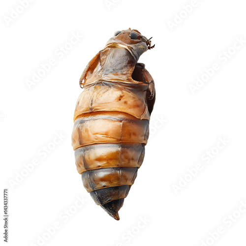The pupa of a tunnel bee.white background.