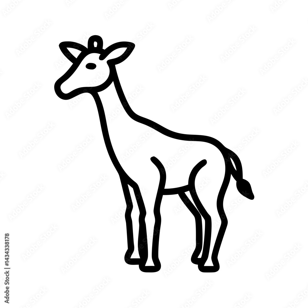 Naklejka premium Giraffe outline drawing vector illustration, african wildlife animal line art silhouette for design, zoo