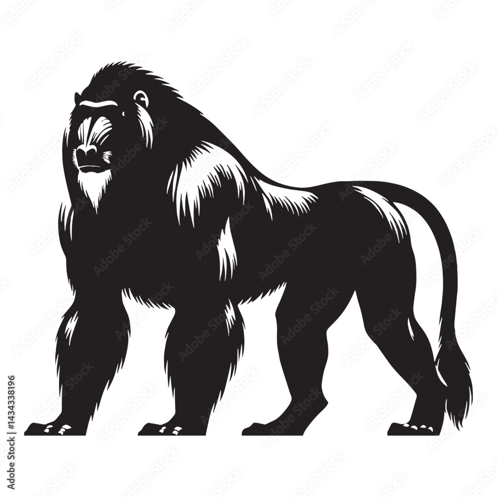 Obraz premium Monochrome-ready mandrill silhouette vector perfect for grayscale workflows – mandrill silhouette – mandrill vector – mandrill illustration – silhouette of mandrill