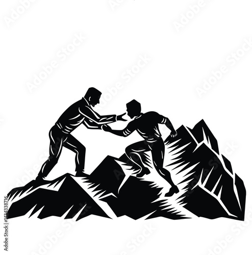 Ascent and Support: A symbolic silhouette of two individuals engaged in a collaborative climb, representing mutual support and the spirit of teamwork.