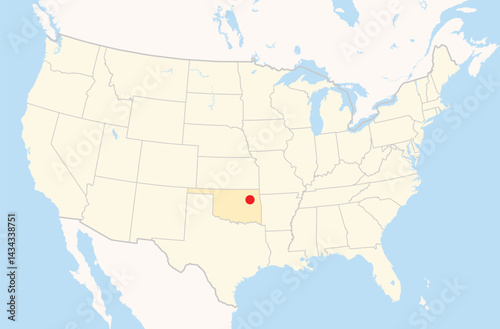 Location Map of the city Broken Arrow in Oklahoma, USA. The state is marked orange and the city is highlighted with a red dot. No labels at all.