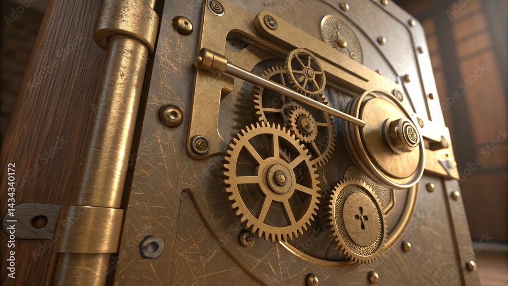 Steampunk Book Brass Gears, Wooden Cover, Mechanical Concept Steampunk Book Brass Gears, Wooden Cover, Mechanical Concept