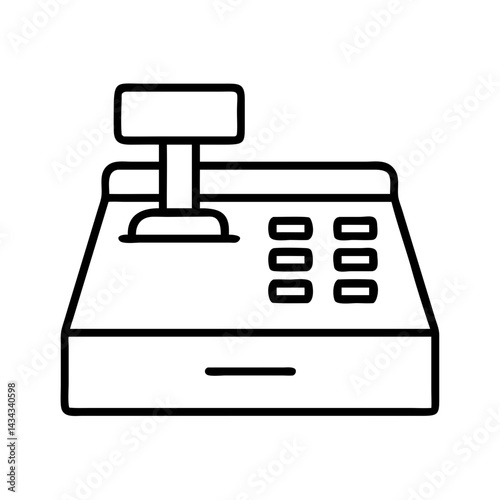 Outline cash register icon vector illustration, retail point of sale terminal machine drawing design