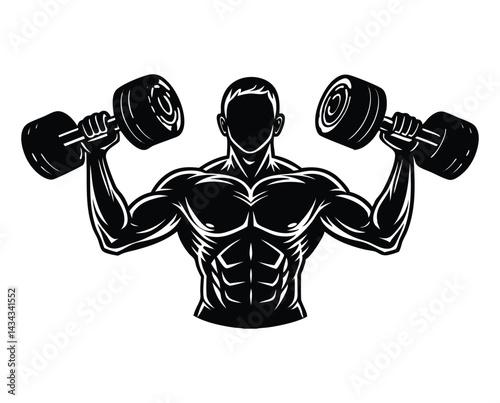 Sculpted Strength: A muscular figure epitomizes the peak of physical fitness, holding dumbbells with unwavering determination, emphasizing the power and dedication within.