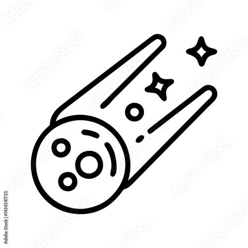 Outline comet icon vector illustration falling star with tail and craters space design element  90