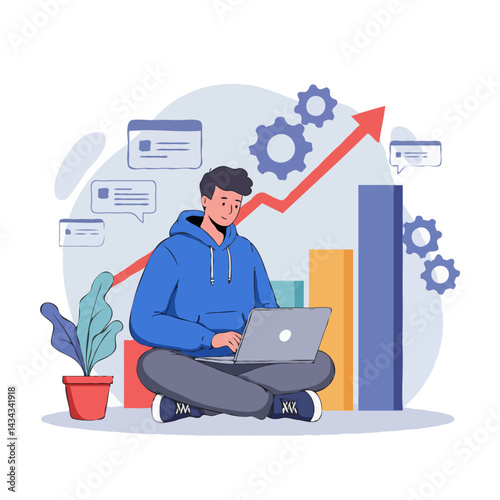  Young Entrepreneur Working on Laptop in Creative Digital Workspace