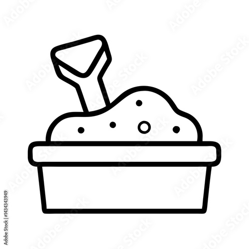 Sand box with shovel vector icon illustration for summer beach toys and kids playtime fun