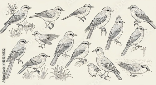 Wallpaper Mural line art birds drawings cute for children coloring books Torontodigital.ca