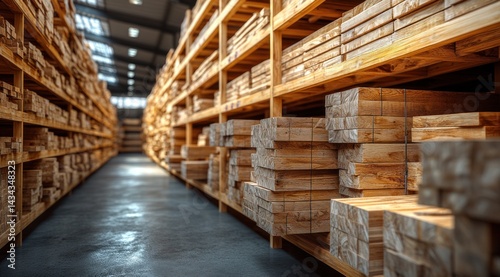 Wallpaper Mural Large interior warehouse stocked with wooden lumber. Torontodigital.ca