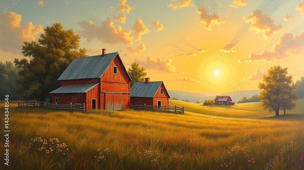 Fototapeta premium Rustic Serenity: A Vintage Countryside Retreat