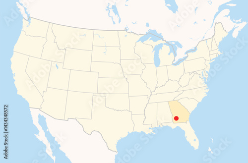 Location Map of the city Albany in Georgia, USA. The state is marked orange and the city is highlighted with a red dot. No labels at all.
