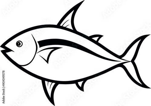 tuna fish line art vector icon on transparent background