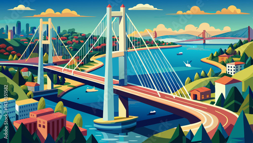 New bosphorus bridge of Istanbul, Turkey. Aerial view of Yavuz Sultan Selim Bridge.