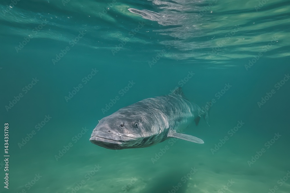 Fototapeta premium Adriatic sturgeon swimming below the surface