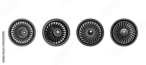 Jet Engine Turbine Front View Vector Set – Aircraft Turbofan Icons