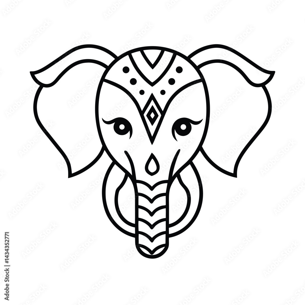 Obraz premium elephant mandala head tattoo tribal detail vector line art 