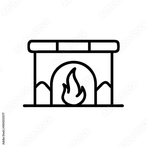 Minimalist fireplace outline with flame design  