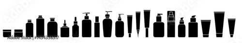 Vector Shampoo and Beauty Bottle Set. Skincare Product Silhouettes with Jars, Tubes and Containers for Cosmetics
