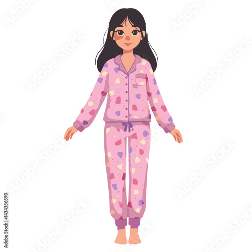 Cheerful girl wearing colorful pajamas standing against 
 transparent background