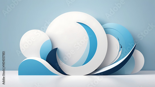 Abstract 3D Blue and White Geometry Clouds: Minimalist Design Elements for Modern Interior Decor