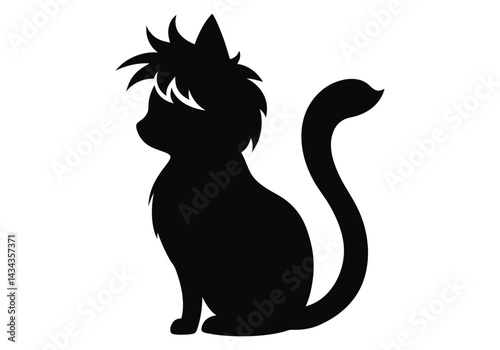 Silhouette black cat isolated on white background