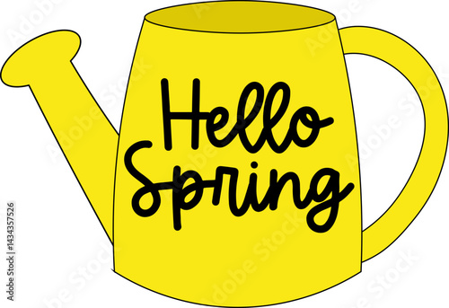 Watering can illustration, yellow watering can, flower watering can, spring vector