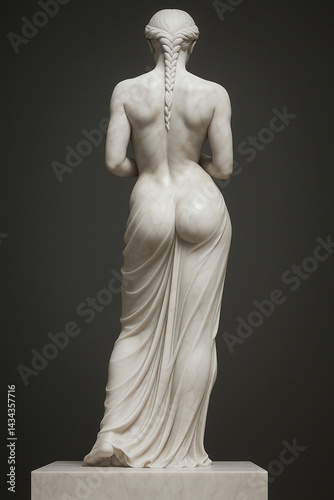 Elegant marble sculpture of a woman from the back in a serene art gallery setting