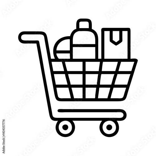 Shopping cart trolley with products groceries retail store purchase market commerce buy sale shop