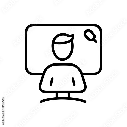 Online course icon featuring a person and computer screen in simple style