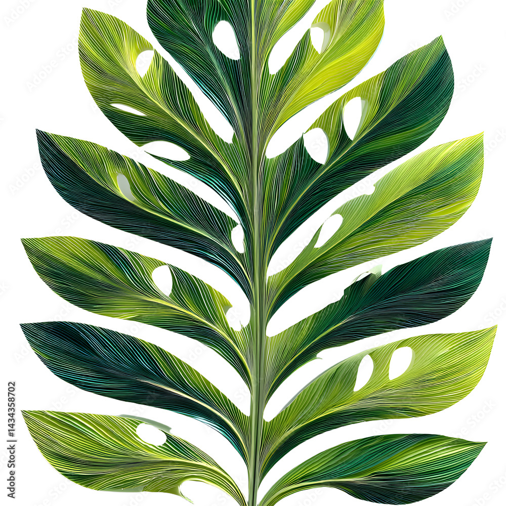 Tropical green palm leaf, cut out