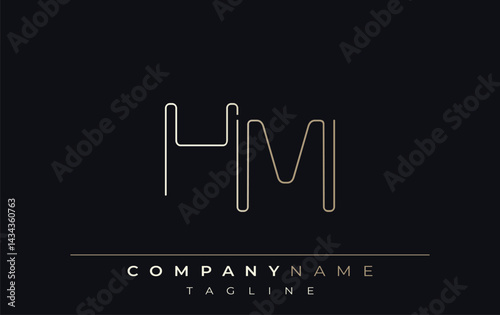 HM Abstract Line Style Logo. Minimalist Design Featuring the Letters H and M Abstract Line Style