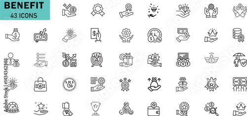 Benefit Icons Vector, Reward, Bonus, Advantage, Value, Achievement, Success Line Icons Set