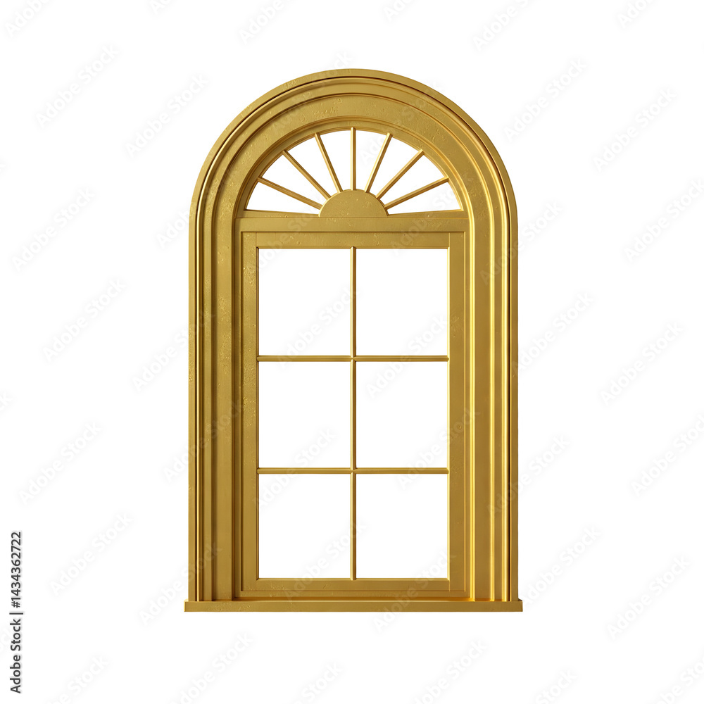 Fototapeta premium Golden Arched Window with Panes on a Transparent Background