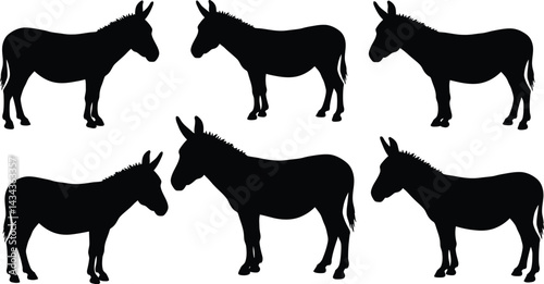 Black vector silhouettes of running horses, a wild mammal illustration set AI Generative