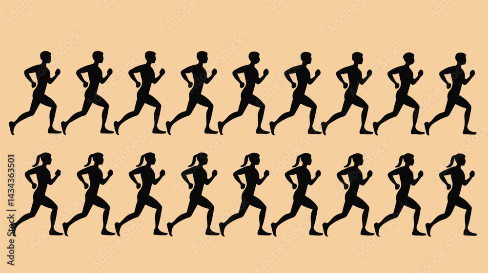Obraz premium Profile Views of Runners in Silhouette Sequence