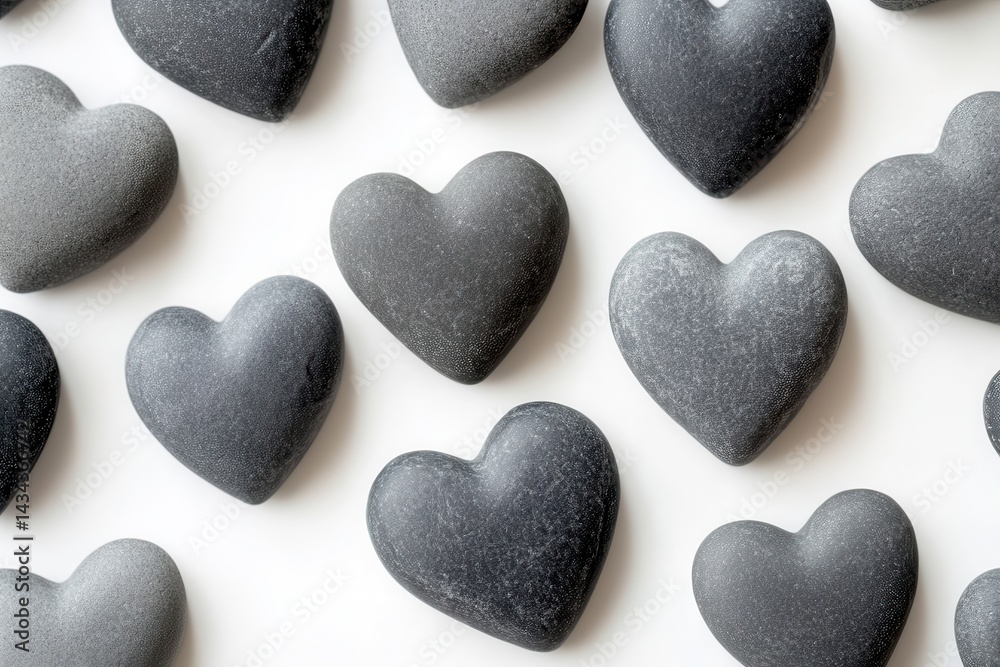Obraz premium Heart shapes assortment for love-themed projects, valentine's day inspiration, and health concepts. Gray hearts on white evoke warmth and affection for various creative endeavors