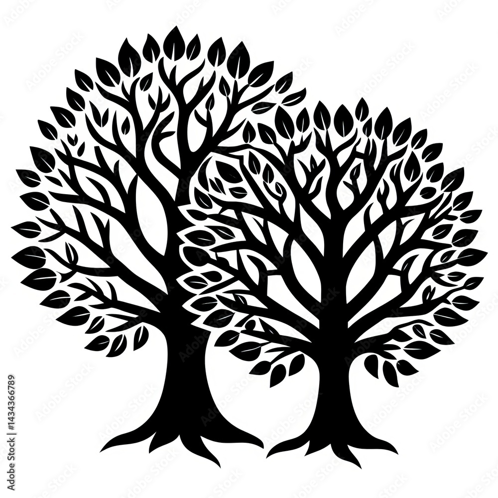 Obraz premium Diverse Tree Silhouette And Jungles Vectors