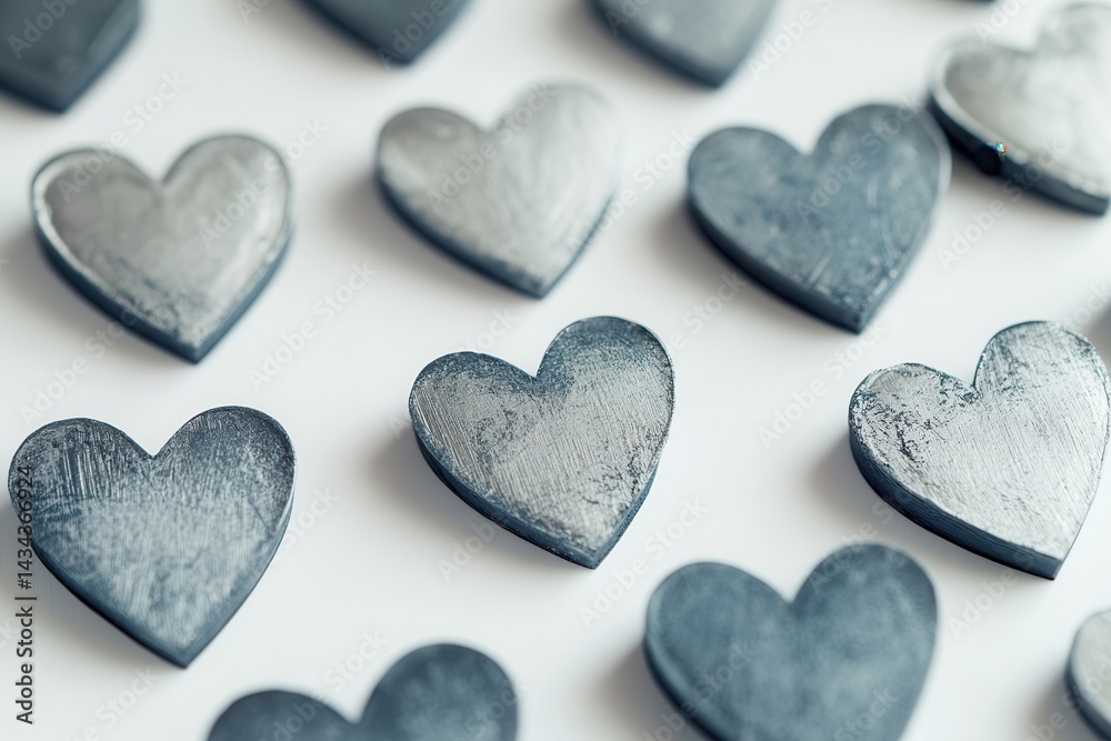 Obraz premium Heart shapes assortment for intimate designs, valentine's inspirations, and healthcare illustrations. Grey heart motifs on light background evoke affection and emotion for varied creative uses
