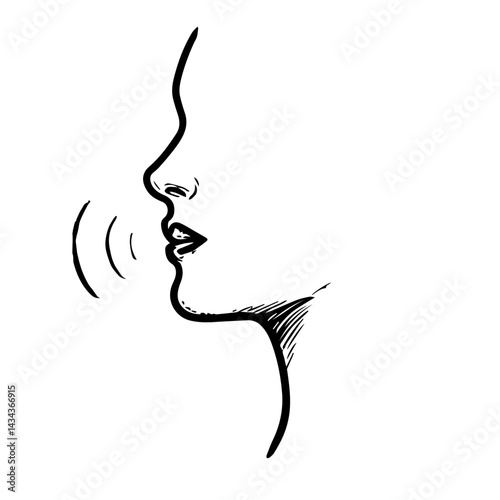 Profile of a person speaking or breathing deeply in black and white, with copy space