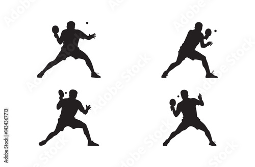 Tennis Player Silhouette Vector Collection Action Sports Racket Illustration