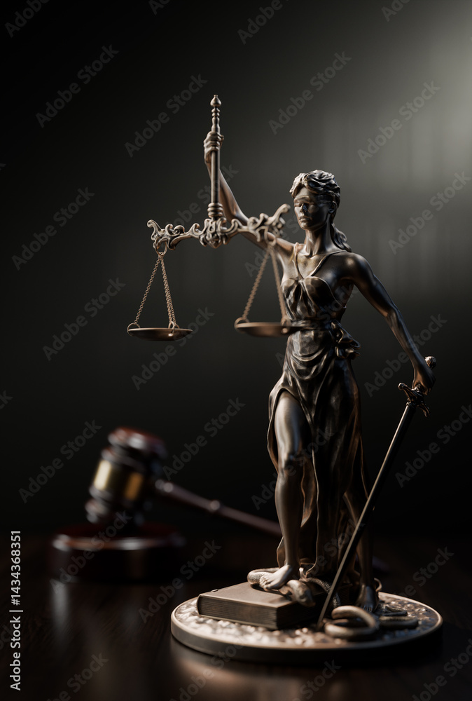 Legal Concept: Themis is the goddess of justice and the judge's gavel hammer as a symbol of law and order on the background of books Legal Concept: Themis is the goddess of justice and the judge's gavel hammer as a symbol of law and order on the background of books