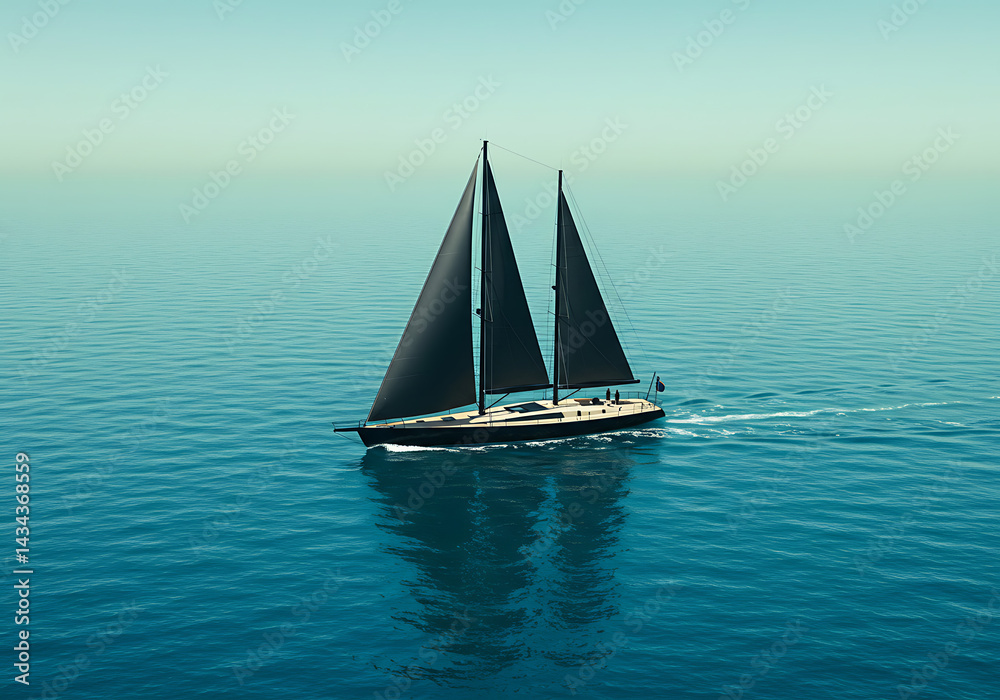 Fototapeta premium Black Sailboat on Calm Ocean: Stunning Seascape Image