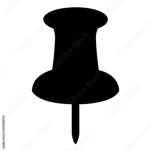 Solid Black Silhouette of a CommonPush Pin for Bulletin Boards and Corkboards on a transparent background