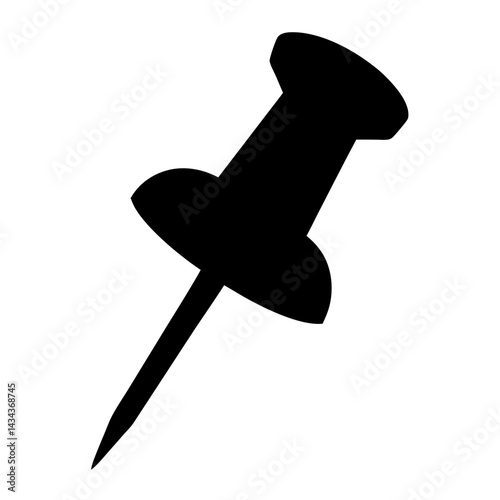 Black Silhouette of a Simple Pushpin,on , Angled Slightly on a transparent background