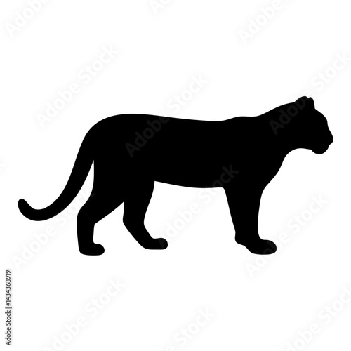 Black silhouette of a big cat like a panther,on a on a transparent background