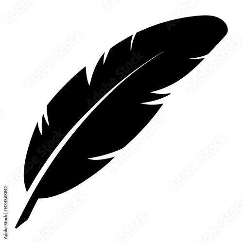 Simple Black Feather Silhouette Image with DelicateDetail and Elegant Curvature on on a transparent background